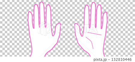 シンプルな手のアイコン、手のひらと手の甲、明るいピンク色、うらおもてセット シンプルな手のアイコン、手のひらと手の甲、明るいピンク色、うらおもてセット 132810446