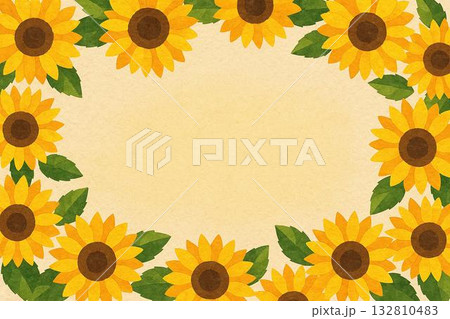 フレーム素材　ひまわり　向日葵　貼り絵調 132810483