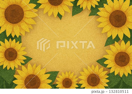 フレーム素材　ひまわり　向日葵　砂絵調 132810511