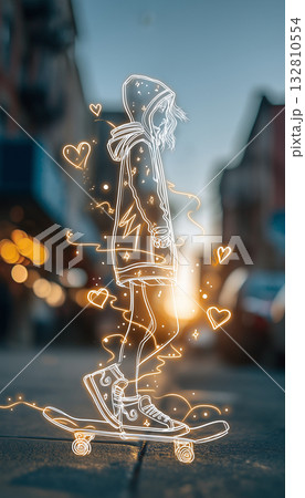 スケボーに乗っている少女 スケボーに乗っている少女 132810554