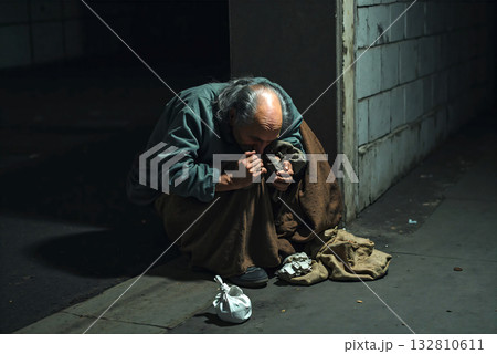 家もなく路上で震えている老人 家もなく路上で震えている老人 132810611