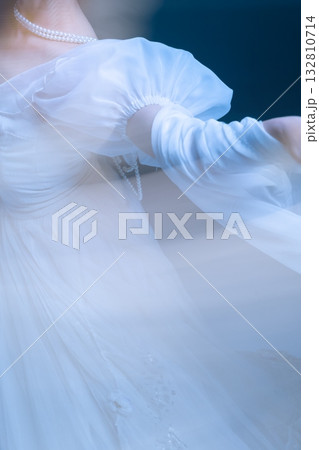 Close view of dancer sleeve in soft blur, delicate arm movement in light. Close view of dancer sleeve in soft blur, delicate arm movement in light. 132810714