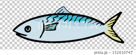 手繪魚類插圖，簡單的食物，包含輪廓線。 132810747