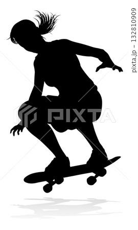 Woman Silhouette Female Skateboarder Girl Woman Silhouette Female Skateboarder Girl 132810909