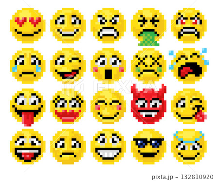 Pixel Art Emoji Emoticon Icon Set 132810920