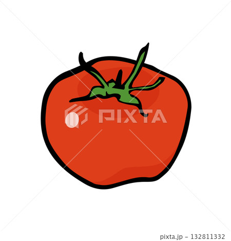 トマトイラスト手描きのかんたんシンプルな食品_輪郭あり 132811332