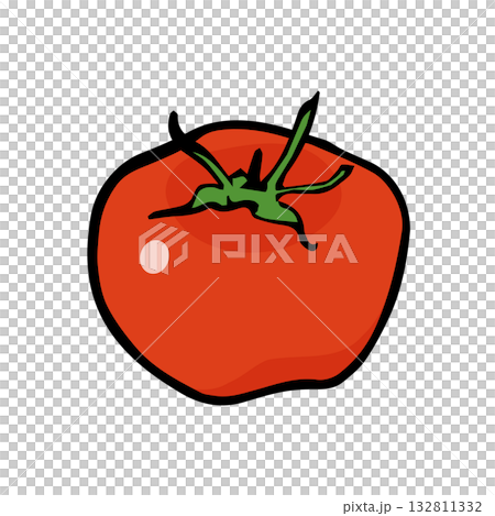 トマトイラスト手描きのかんたんシンプルな食品_輪郭あり 132811332