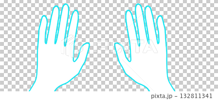 シンプルな手のアイコン、手の甲左右セット、爽やかな青緑 シンプルな手のアイコン、手の甲左右セット、爽やかな青緑 132811341