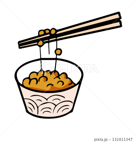 納豆イラスト手描きのかんたんシンプルな食品_輪郭あり 納豆イラスト手描きのかんたんシンプルな食品_輪郭あり 132811347