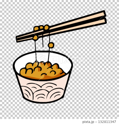 Natto illustration hand-drawn simple food with outline 132811347