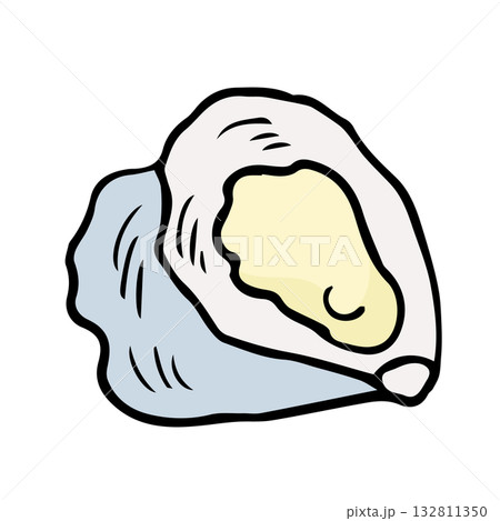 牡蠣イラスト手描きのかんたんシンプルな食品_輪郭あり 132811350