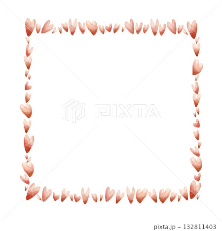 Cute little red hearts frame. Watercolor hand drawn illustration isolated on white background for baby nursery kids children design sweet holiday print Valentine card textile template label logo 132811403