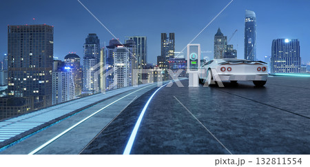 3d rendering electric vehicle charging on futuristic city road at night 132811554