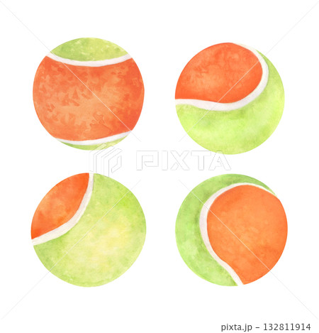 Watercolor set of orange and green tennis balls Watercolor set of orange and green tennis balls 132811914