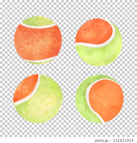 Watercolor set of orange and green tennis balls Watercolor set of orange and green tennis balls 132811914
