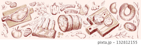 Fresh raw meat products on white background 132812155