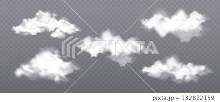 Puffy white clouds set on transparent background Puffy white clouds set on transparent background 132812159