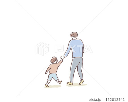 手を繋いだ親子、男性と子供の後ろ姿 手を繋いだ親子、男性と子供の後ろ姿 132812341