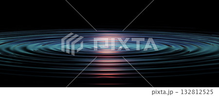 Rippling water concentric circle pattern reflecting colored light, abstract minimal liquid surface with radial waves and subtle shine Rippling water concentric circle pattern reflecting colored light, abstract minimal liquid surface with radial waves and subtle shine 132812525