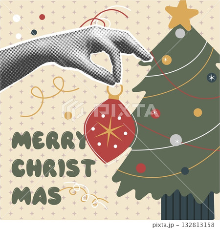 Christmas card in traditional seasonal abstract holiday style. Modern decor with square shape design 132813158