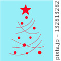 Modern trendy style Christmas tree in red color on blue background. Simple abstract minimalistic 132813282