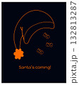 Merry Christmas card design. Poster, black postcard with orange Xmas Santa hat with pompom and 132813287