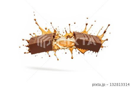 Chocolate bar cracking and splashing, no...のイラスト素材 [132813314] - PIXTA