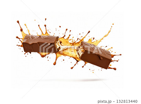 Chocolate bar cracking and splashing, no...のイラスト素材 [132813440] - PIXTA
