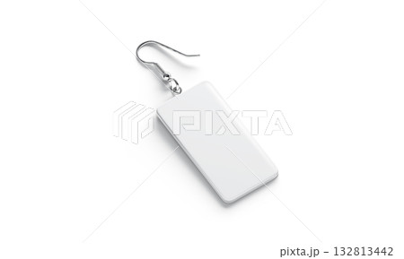 Blank white rectangle square earring mockup lying, side view 132813442