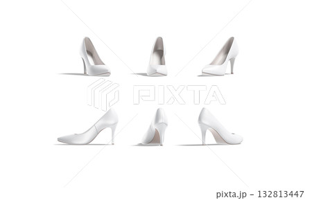Blank white high heels shoes mockup, different angles views 132813447