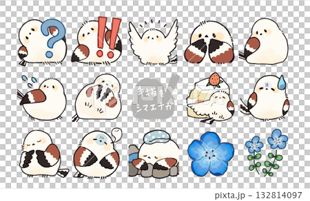 Cute long-tailed tit emoji stamp Cute long-tailed tit emoji stamp 132814097