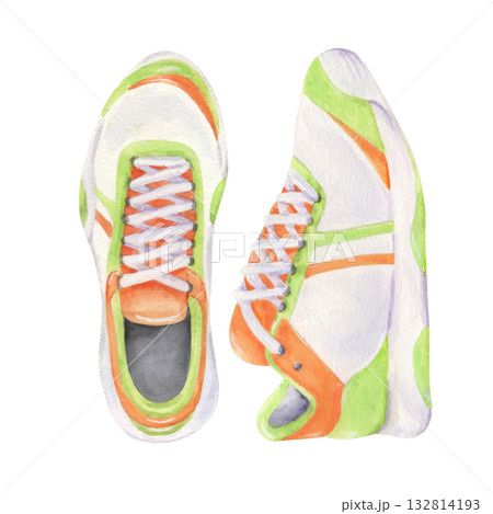 Pair of watercolor tennis sport shoes illustration 132814193