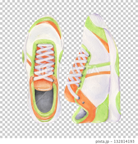Pair of watercolor tennis sport shoes illustration 132814193