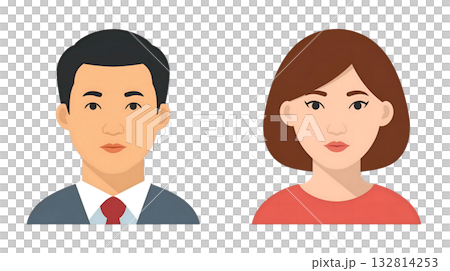 男性和女性臉部插圖 132814253
