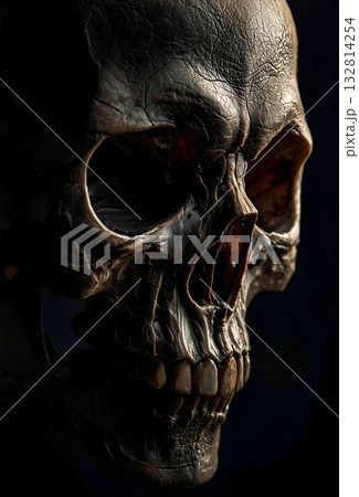 暗闇に不気味な頭蓋骨の横顔 暗闇に不気味な頭蓋骨の横顔 132814254