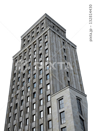 Concrete building view from below. Tall residential and commercial high rise with modern facade, 132814430