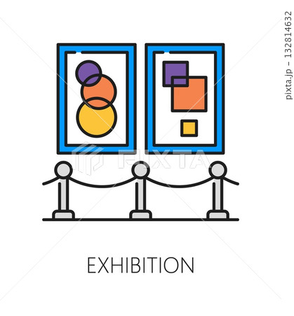 Museum and art gallery and paintings exhibition color line icon masterpieces, vector pictogram. Museum artist pictures and art gallery icon of ancient painting or antique artwork masterpieces Museum and art gallery and paintings exhibition color line icon masterpieces, vector pictogram. Museum artist pictures and art gallery icon of ancient painting or antique artwork masterpieces 132814632