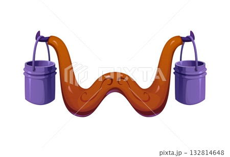 Cartoon agricultural typeface letter W as a wooden yoke carrying two water buckets. Vector playful farm font, agriculture typeface, harvest type, funny English alphabet as village, rural, rustic tool 132814648