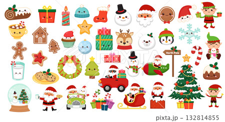 Cute Holiday Winter Christmas elements clipart set 132814855