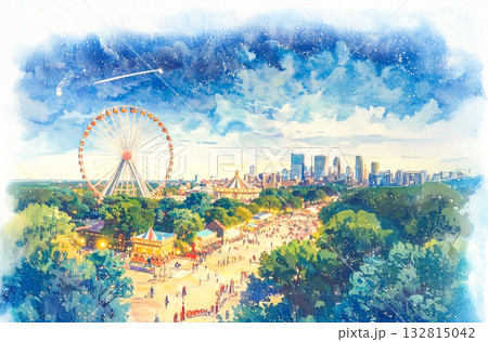 海外の風景_大きな公園に昔からある観覧車 132815042