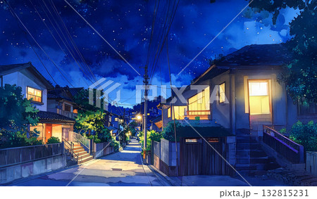 仕事で遅くなってしまった帰り道_住宅街を歩く 132815231