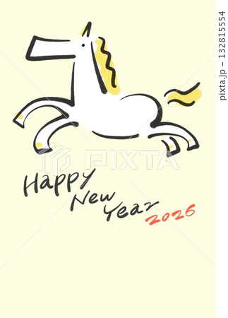 走る白馬の和モダン年賀状　2026 正月素材　墨絵 132815554