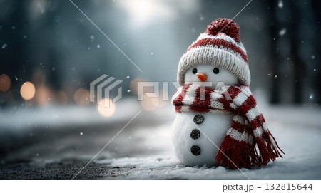 a snowman standing in a snowy field a snowman standing in a snowy field 132815644