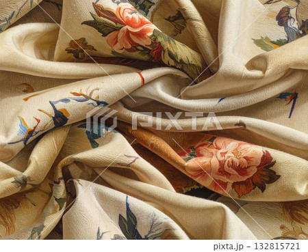 Luxury decor focus. Vintage style with floral pattern. Texture of premium textile fabric. Premium cotton material. Luxury decor focus. Vintage style with floral pattern. Texture of premium textile fabric. Premium cotton material. 132815721