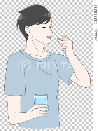 Illustration of a man drinking supplements Illustration of a man drinking supplements 132816255