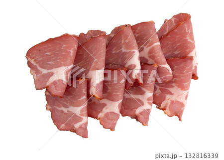 slices of pork neck cured isolated 132816339