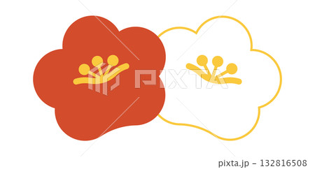 シンプルで可愛い紅白の梅の花のイラスト素材 132816508