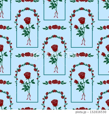 Romantic Red Rose Arch Seamless Pattern 132816530