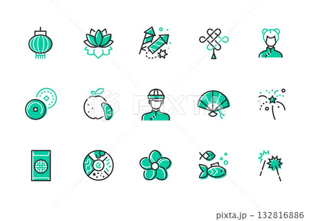 Chinese New Year - set of line design style icons 132816886