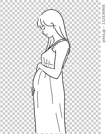 一位微笑的孕婦撫摸著自己的肚子。 一位微笑的孕婦撫摸著自己的肚子。 132816908